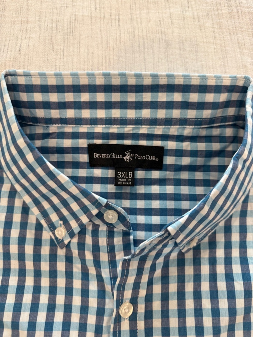 Beverly Hills Polo Club Blue & White Check Button-Down 100% Cotton Shirt - Picture 2 of 8